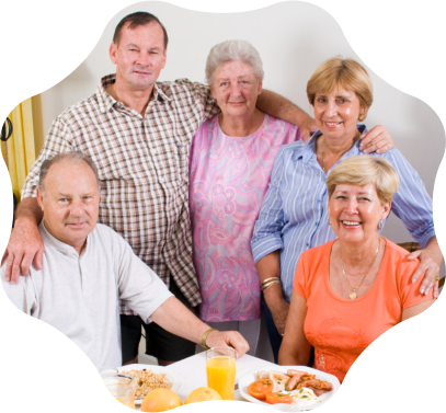 Residents enjoying a meal together